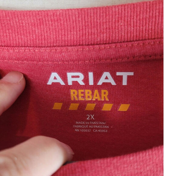 ARIAT REBAR COTTON STRONG LONG SLEEVE QUALITY TSHIRT IN HEATHERED RED, SZ 2XL - Picture 5 of 13